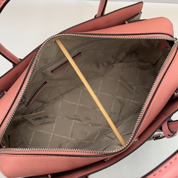 MICHAEL KORS MERCER MEDIUM TOP ZIP BELTED SATCHEL PRIMROSE VANILLA SIGNATURE - Picture 14 of 16